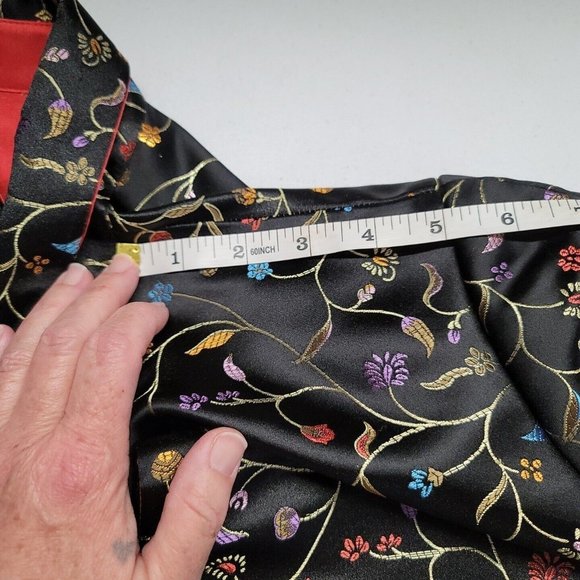 Robert Louis Lined Black Metallic Floral Silk Blend Open Front Jacket Size M/L - Picture 16 of 16